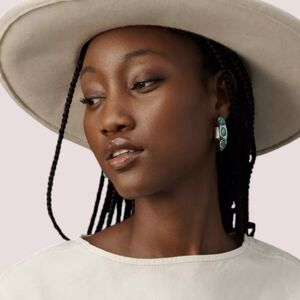 Anthropologie Rhodium-Plated Stone Encased Hoop Earrings in Turquoise